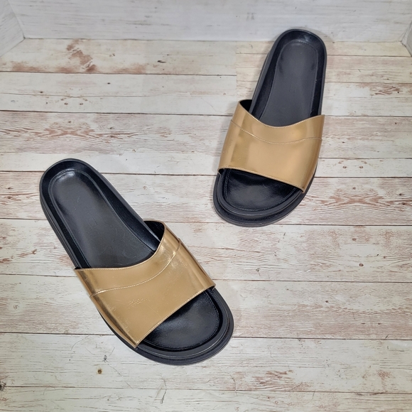Jil Sander Black & Gold Mirrored Leather Slides - size 39 - Picture 12 of 13